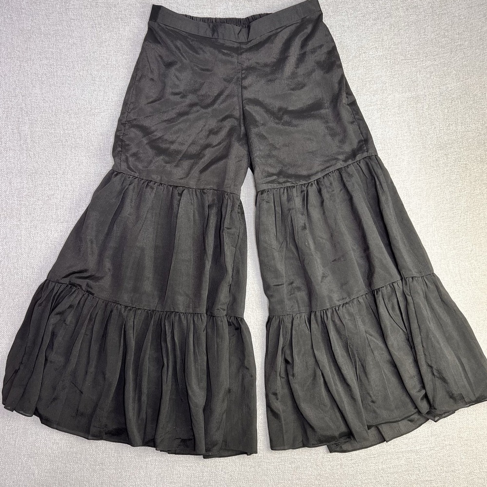 Tiered Ruffle Wide Leg Pants Boho Festival Flowy Palazzo Trousers Dark Gray XXL